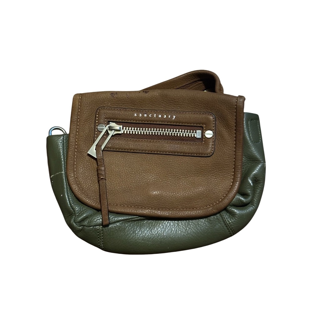 Sanctuary Two Tone Olive Green Brown Pebbled Leather Crossbody Bag No Strap